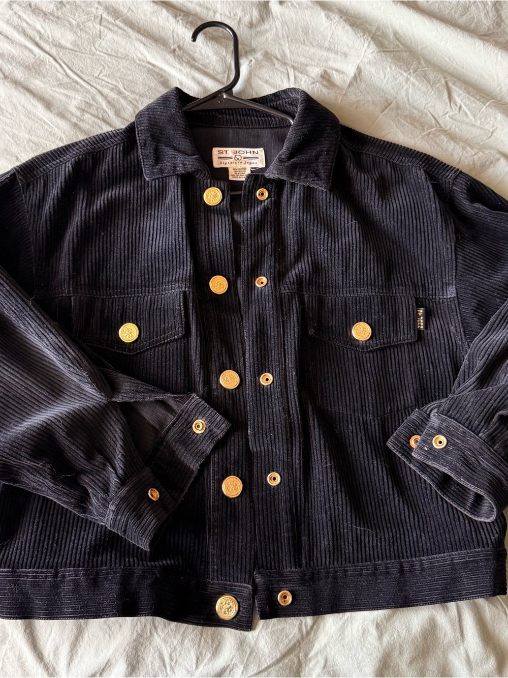 St. John Black Corduroy Jacket with Gold Buttons